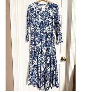 NEW Dolman Calypso Champa Blue and White Maxi Dress NWT Sz M
